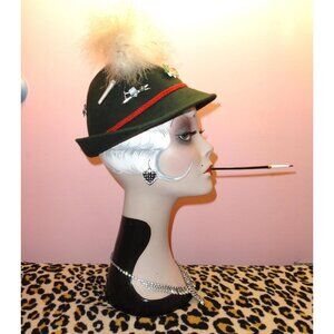 Vintage German Alpine Tyrolean Hat w/ Feather and pins Oktoberfest